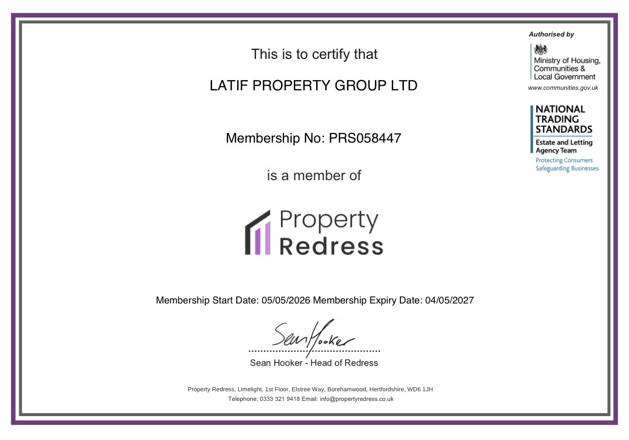 Property Redress Scheme membership certificate